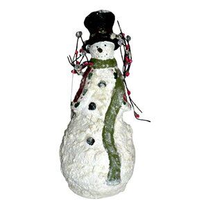 Rustic Snowman Figurine w Scarf & Top Hat Vintage Countrycore  Christmas 12"